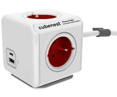 Cubenest – PowerCube, 1,5 m, išplėstinis USB PD 20 W, A+C, raudonas, POWERCUBE, 4 lizdai, USB A+C, maitinimo tiekimas 20 W