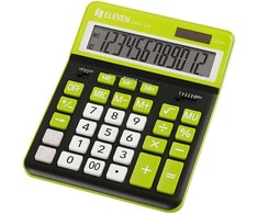 Eleven ELEVEN Calculator Juodas biuro skaičiuotuvas CDC120BKGN balti ir žali klavišai ir žalias rėmelis aplink ekraną