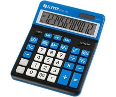 Eleven ELEVEN Calculator Juodas biuro skaičiuotuvas CDC120BKNV balti ir mėlyni klavišai ir mėlynas rėmelis aplink ekraną