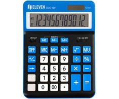 Eleven ELEVEN Calculator Juodas biuro skaičiuotuvas CDC120BKNV balti ir mėlyni klavišai ir mėlynas rėmelis aplink ekraną