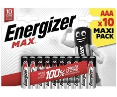 ENERGIZER MAX vienkartinės šarminės AAA baterijos, 10 vnt. pakuotė