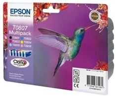 Epson Multipack 6 spalvų T0807 Claria fotografijos rašalo kasetė, Juodas, žydra, šviesiai žalsvai mėlyna, rausvai raudona, šviesiai purpurinė, geltona