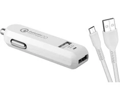 Įkroviklis Avacom AVACOM CarMAX 2 automobilinis įkroviklis 2x Qualcomm Quick Charge 2.0, balta spalva (mikro USB laidas)