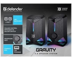 Kompiuterio kolonėlės Defender głośniki GRAVITY, 2.0, 6W, juoda, garsumo valdymas, pašvietimas, 80Hz~20kHz