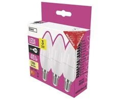 CLASSIC LED lemputė EMOS Lighting E14, 220-240V, 4.2W, 470lm, 2700k, šiltai balta, 30000h, klasikinė žvakė 102x35x35mm-3vnt. pakuotė