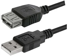 USB prailginimo kabelis su logotipu (2.0), USB A M - USB A F, 1.8m, juodas, lizdinėje plokštelėje