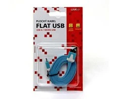 USB kabelis su logotipu (2.0), USB A M - microUSB (M), 1m, plokščias, mėlyna, blisterinė pakuotė, EOL