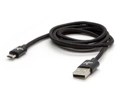 USB kabelio logotipas (2.0), USB A M - microUSB (M), 1m, 480 Mb/s, 5V/2A, juoda, dėžutė, nailono pynė, aliuminio jungties dangtelis