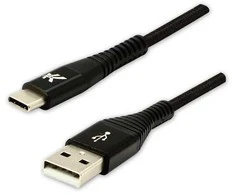 Logotipas USB laidas (2.0), USB A M - USB C (M), 1m, 480 Mb/s, 5V/3A, juoda, dėžutė, nailono pynė, aliuminio jungties dangtelis