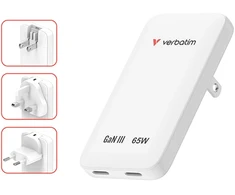 Verbatim, Įkroviklis Essentials Slim GaN USB-C1 PD 3.0 , USB-C2 PD 3.0, balta, 65W