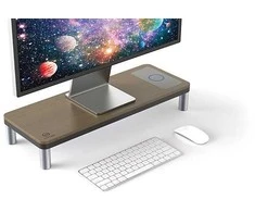 Laikiklis Powerton ERGO DOKY Podstawa pod monitorius su stacją dokującą, pilka + dekor su ciemnego drewna