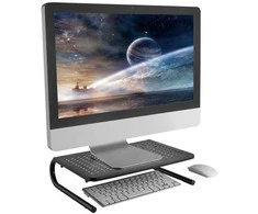 Laikiklis Powerton Monitoriaus pagrindas, tarpas klaviatūroje, juodas, metalinė / medžiaga, 20 kg keliamoji galia, Powerton, ergo