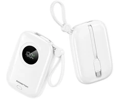 POWERTON ENERGY Baltas EDITION Powerbank 10000mAh, 2x USB-C, 22.5W, zintegrowane kable, balta