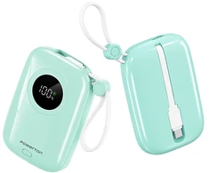 Powerton ENERGY PASTEL EDITION Powerbank 10000mAh, 2x USB-C, 22.5W, zintegrowane kable, miętowa