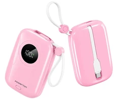 Powerton ENERGY PASTEL EDITION Powerbank 10000mAh, 2x USB-C, 22.5W, zintegrowane kable, rožinė