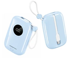 Powerton ENERGY PASTEL EDITION Powerbank 10000mAh, 2x USB-C, 22.5W, zintegrowane kable, mėlyna