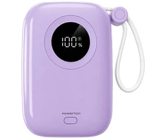 Powerton ENERGY PASTEL EDITION Powerbank 10000mAh, 2x USB-C, 22.5W, zintegrowane kable, violetinė