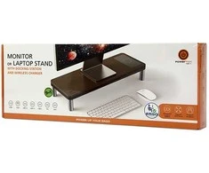 Laikiklis Powerton ERGO DOKY Podstawa pod monitorius su stacją dokującą, pilka + dekor su ciemnego drewna