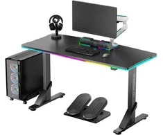 ULTRADESK IRON Juodas žaidimų stalas, 132,5x60,5 cm, 71-81 cm, mechaniškai reguliuojamas aukštis