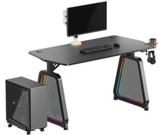 Žaidimų stalas Ultradesk Booster Gaming Desk, Glass LED RGB, Juodas