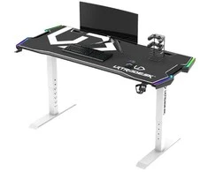 Žaidimų stalas Ultradesk Force Gaming Desk, LED RGB Prismatic, Baltas su juodu kilimėliu