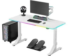 ULTRADESK IRON Baltas žaidimų stalas, 132,5x60,5 cm, 71-81 cm, mechaniškai reguliuojamas aukštis