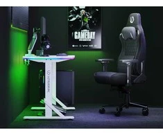 ULTRADESK IRON Baltas žaidimų stalas, 132,5x60,5 cm, 71-81 cm, mechaniškai reguliuojamas aukštis