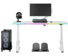 ULTRADESK IRON Baltas žaidimų stalas, 132,5x60,5 cm, 71-81 cm, mechaniškai reguliuojamas aukštis