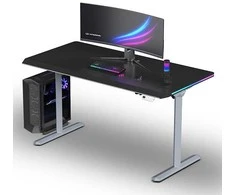 ULTRADESK Biurko dla gracza QUEST, 140x70cm, 72-120cm, szaro-juoda
