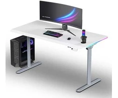 ULTRADESK Biurko dla gracza QUEST, 140x70cm, 72-120cm, szaro-balta
