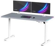 ULTRADESK Biurko dla gracza QUEST, 140x70cm, 72-120cm, balta ir-pilka