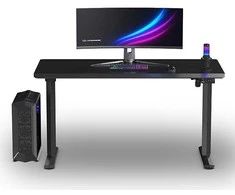 ULTRADESK Biurko dla gracza QUEST, 140x70cm, 72-120cm, juoda-juoda