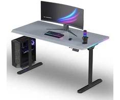 ULTRADESK Biurko dla gracza QUEST, 140x70cm, 72-120cm, juoda-pilka