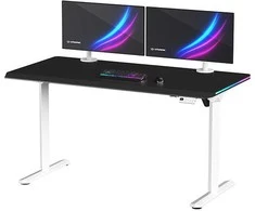 ULTRADESK Biurko dla gracza QUEST, 140x70cm, 72-120cm, baltai-juodas