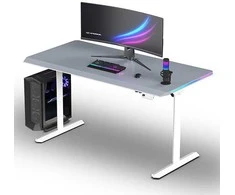 ULTRADESK Biurko dla gracza QUEST, 140x70cm, 72-120cm, balta ir-pilka