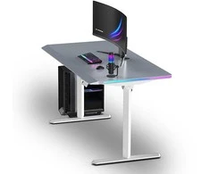 ULTRADESK Biurko dla gracza QUEST, 140x70cm, 72-120cm, balta ir-pilka
