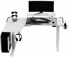 Reguliuojamo aukščio kampinis žaidimų stalas Ultradesk Winger LED RGB, Baltos spalvos
