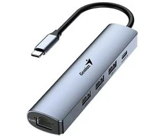 USB (3.0) hub 4-port, UH-545, pilka, Genius, 3x USB 3.0, 1x RJ45