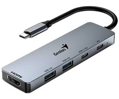USB (3.0) šakotuvas 5 prievadų, UH-500, pilka, Genius, 2x USB 3.0,1x HDMI,2x USB-C, Maitinimas 100W