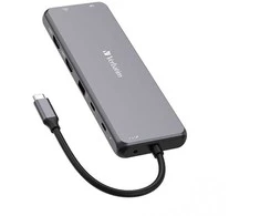 Port USB (3.2) šakotuvas, 13 prievadų, 32153, pilkas, laido ilgis 20 cm, „Verbatim“, 2x USB C, 6x USB A, 2x HDMI