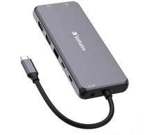 USB (3.2) hub 14-port, 32154, pilka, ilgis przewodu 15cm, Verbatim, 2x USB C, 5x USB A, 2x HDMI, czytnik SD/micro SD