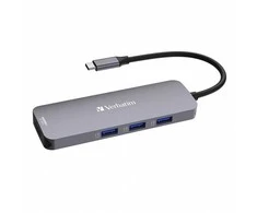 Port USB (3.2) šakotuvas 8 prievadų, 32151, pilkas, laido ilgis 15 cm, Verbatim, 1x USB C, 3x USB A, 2x HDMI, 1x SD 3.0