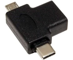 USB redukcja, (2.0), USB A F - microUSB (M) + USB C (M), juoda, plastikas bag OTG