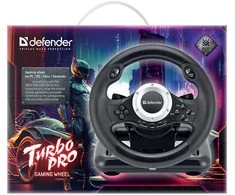 Defender TURBO PRO vairas, 10 mygtukų, USB, juodas, su pedalais, PS3, PS4, PC, Xbox One, Xbox Series X/S, Nintendo Switch