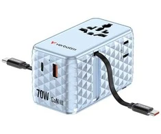 Verbatim kelioninis įkroviklis EU/UK/US GaN 1xUSB-C/1xUSB-A/2xUSB-C PD 70W mėlynos spalvos 30187