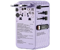Verbatim kelioninis įkroviklis EU/UK/US GaN 1xUSB-C/1xUSB-A/2xUSB-C PD 70W violetinės spalvos 30188