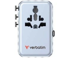 Verbatim, Adapteris kelioninis Charge ,n, Travel GaN III 2x USB-C, 2X USB-A + 1x zintegrowany kabelis USB-C, mėlyna, 100 W