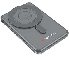 „Verbatim Charge ‘n’ Go 2C“ magnetinė belaidė išorinė baterija su stovu, 5000 mAh, 2 × USB-C, pilka