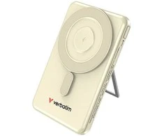 „Verbatim Charge ’n’ Go 2C“ magnetinis belaidis išorinis akumuliatorius su stovu, 5000 mAh, 2 × USB-C, auksinės spalvos