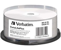 BD-R DL Verbatim 50GB 6x Wide Baltas Thermal Printable - No ID Brand (spindle 25)